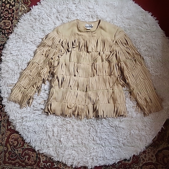The Look Randolph Duke Fringe Tan Beige Faux Leather Suede Jacket - 14 - Picture 1 of 15
